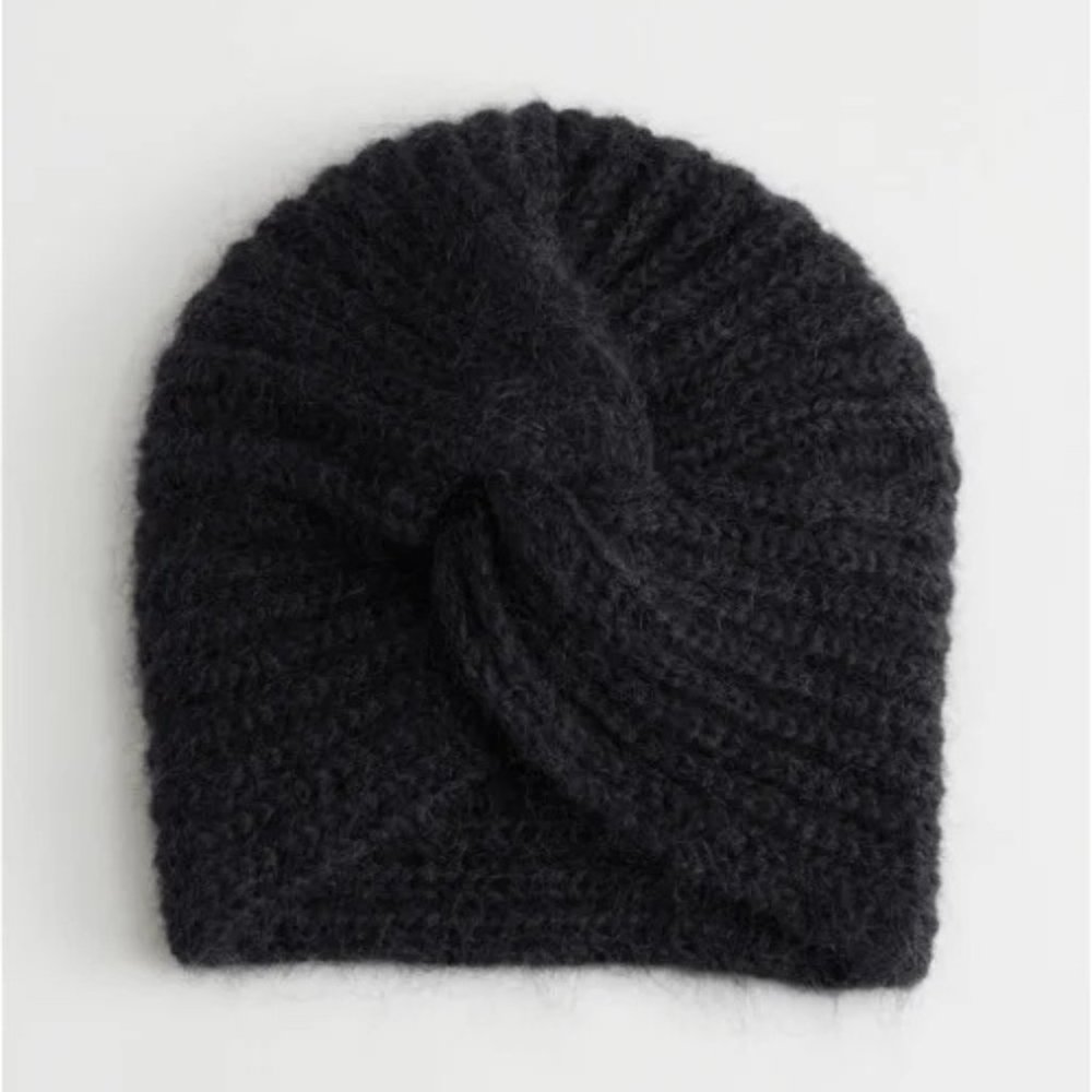 & OTHER STORIES Mohair Wool Knit Charcoal Gray Turban Twisted Winter Hat